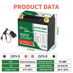 JSP9-B 12.8V 76.8Wh CCA 420A BMS Motorcycle Start Battery 12.8V Lithium iron Phosphate Scooter LiFePO4 Batteries YTX9-B
