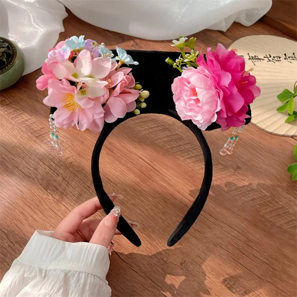 Flower Chinese Style Headwear Tassel Hanfu Headdress Hanfu Hair Clip Pearl Royal Court Headwear Ancient Style Headband