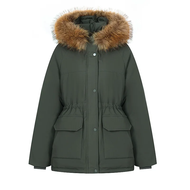 2026 High-quality Safari-style Parkas Women's Cotton-padded Jacket Windproof Thicken Warm Short Coat Hooded Fur-collar Outerwear
