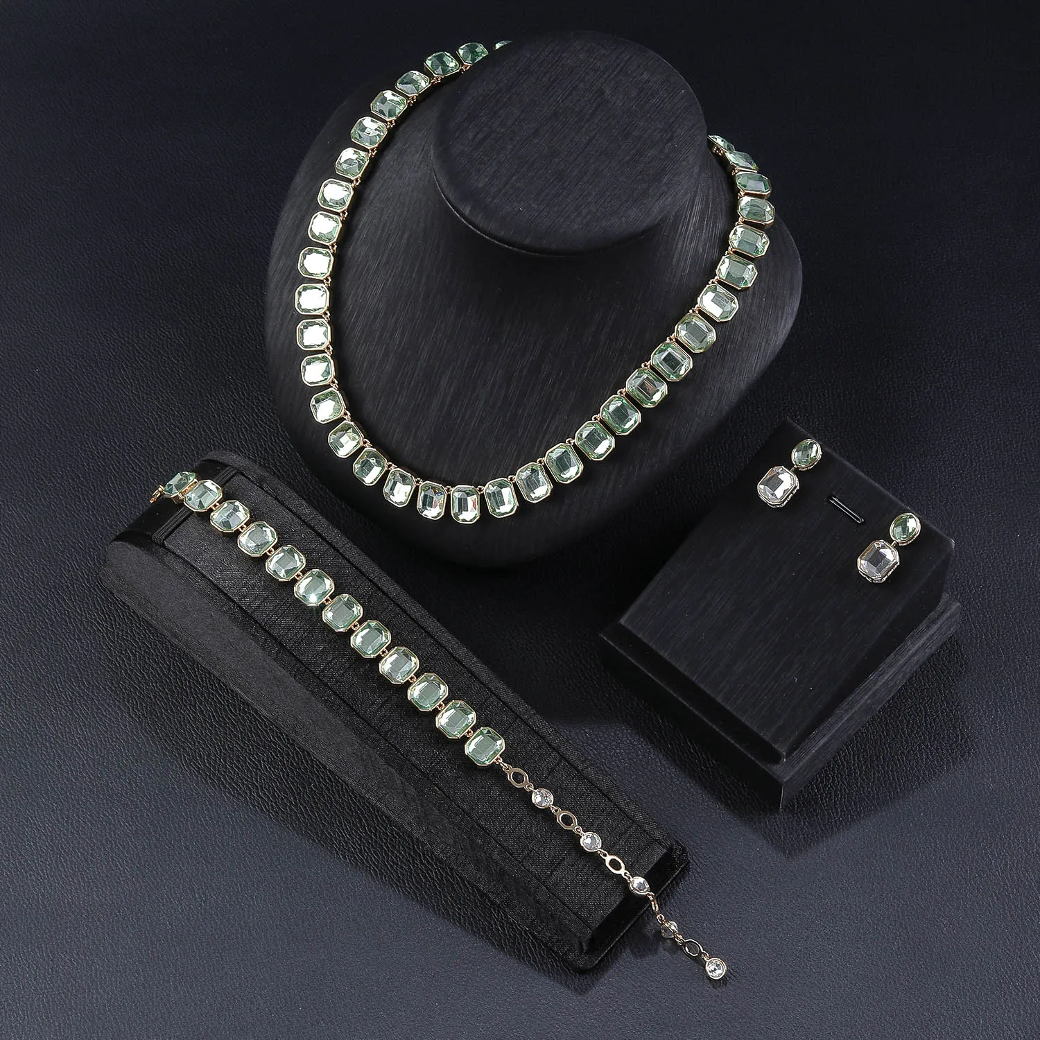 Rectangle Cubic Zircon  Necklace Bracelet Earring Jewelry Set Dubai Wedding Bridal Evening Party Costume Jewellery CN11888