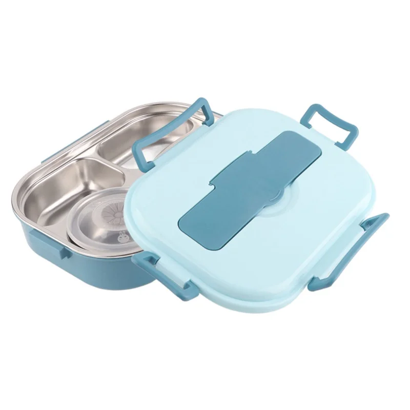 Stainless Steel Lunch Box 4-Grid Portable Bento Box Food Storage Container For Student Adult4-Grid Lunch Box With Soup Bowl