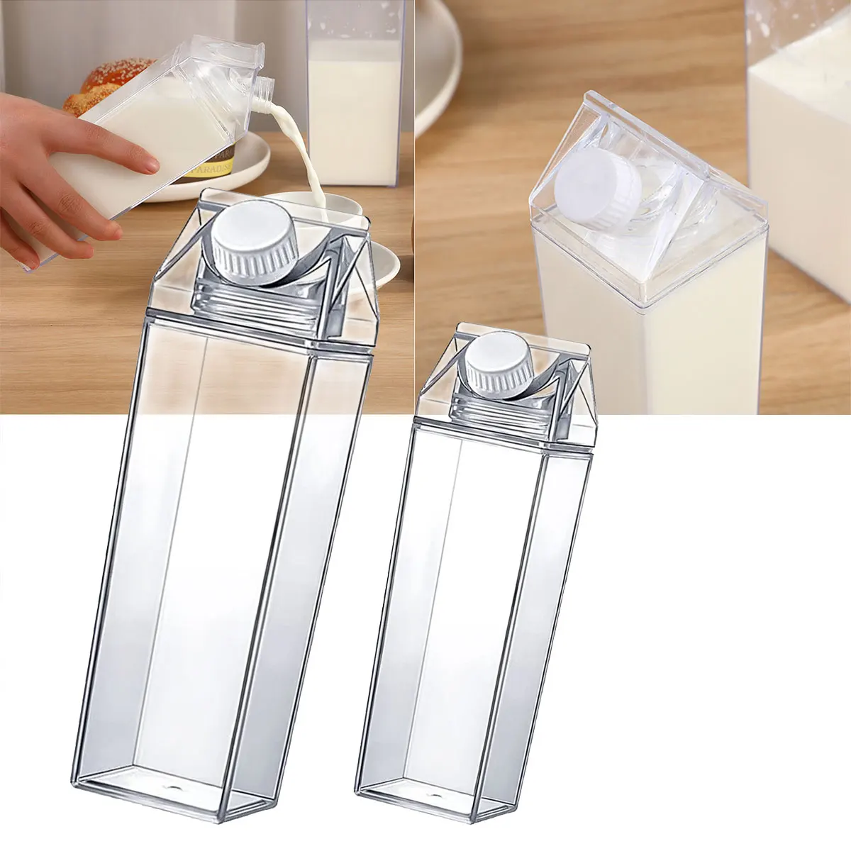 

500ml/1000ml NEWEST Milk Carton Water Bottle Transparent Plastic Portable Clear Box for Juice Tea Bottles