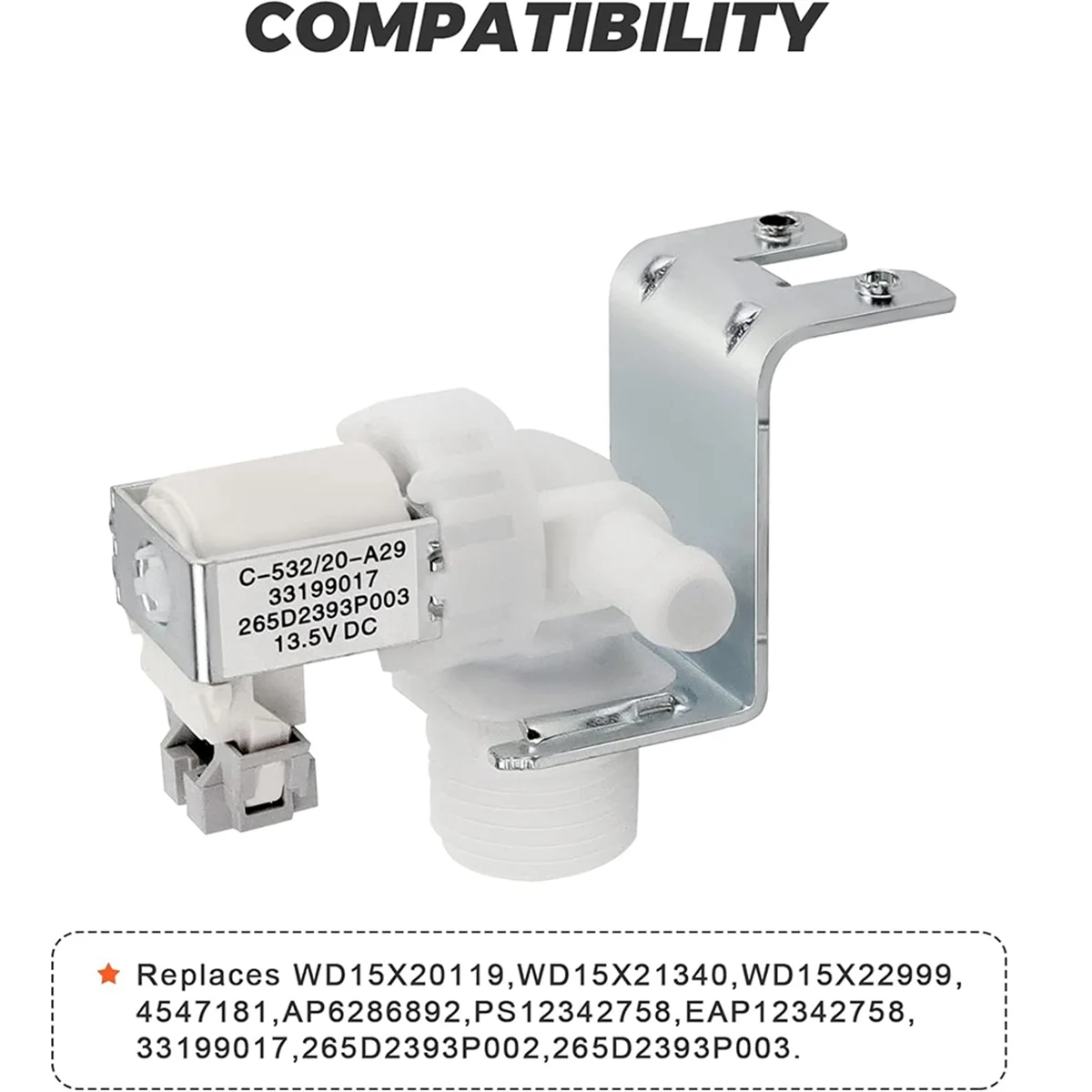 Nuevo WD15X24213 WD15X22999 WD15X26140 Compatible con válvula de entrada de agua para lavavajillas GE