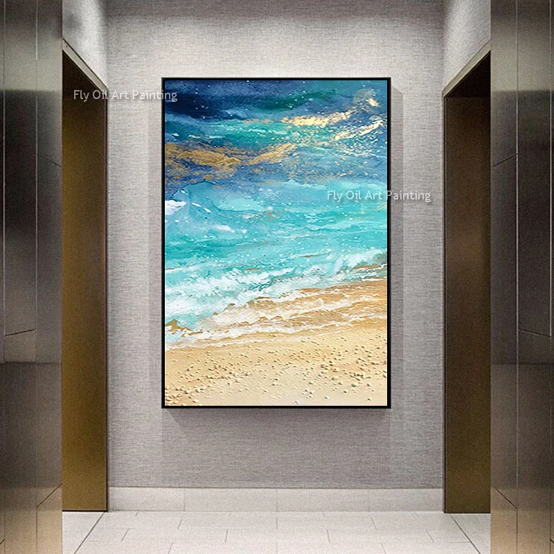 Large Abstract Red Balck Wall Art Handmade Seawave Wall Decor Colorful Canvas Oil Painting Modern Wall Art For Living Room Decor