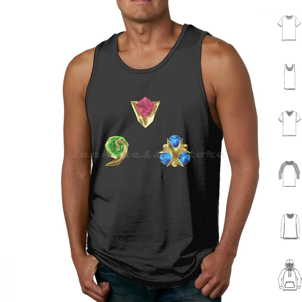 Spiritual Stones N64 Tank Tops Print Cotton N64 Spiritual Stones Ocarina Or Time Link Fire Forest Water Past