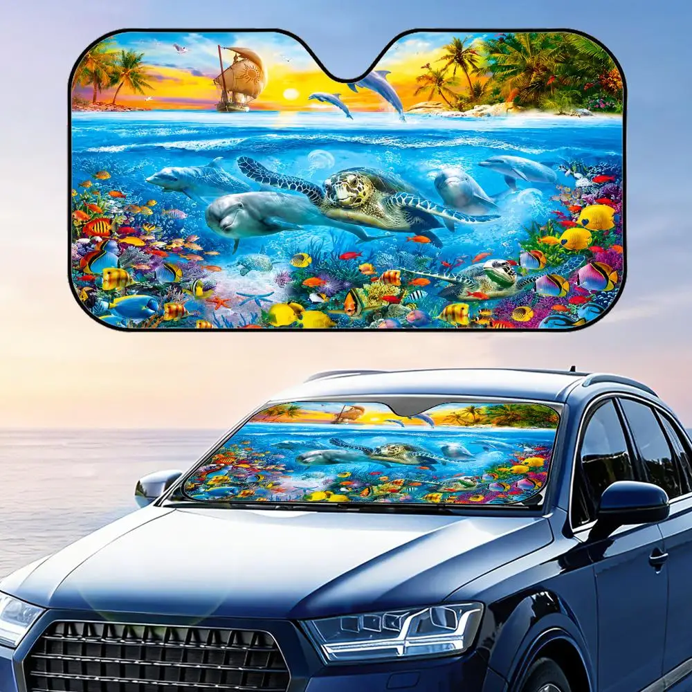 

Sea Animal Sun Visor Car Sun Shade Windshield Cover UV Protection Aluminum Foil Reflective Heat Insulation Foldable