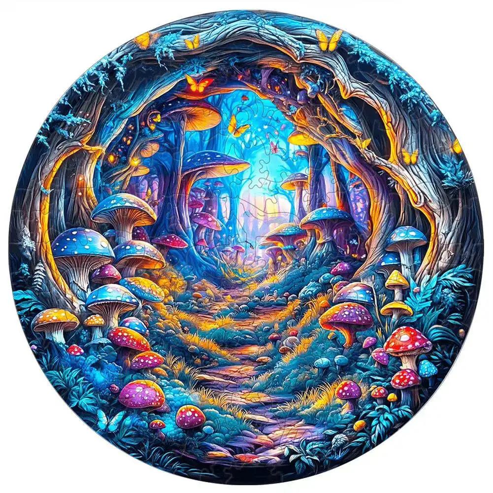 Beautiful Mushrooms Wooden Animal Puzzle for Adult Kids Intelligent Lovely Butterfly Wood Puzzles Decompressed Toys Holiday Gift