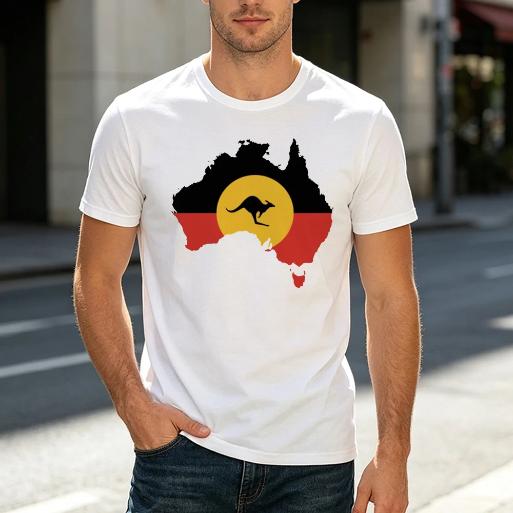 Australia Map Kangaroo Flag Men Travel National T Shirt Australian Aboriginal Art Graphic Casual Vacation Holiday Trip Clothes