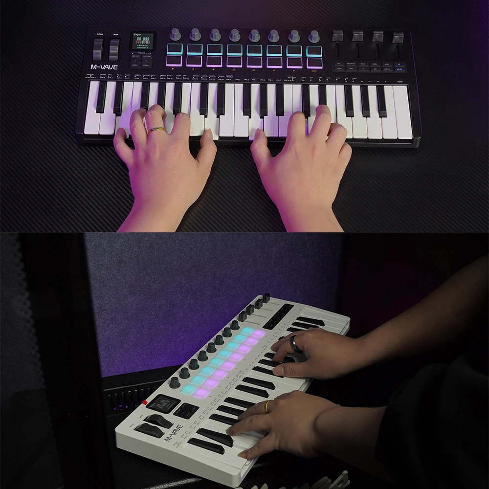 M-VAVE SMK-37 PRO 37 Keys MIDI Keyboard with 16 RGB Pads & 8 Knobs Supports Software Operation USB MIDI Controller