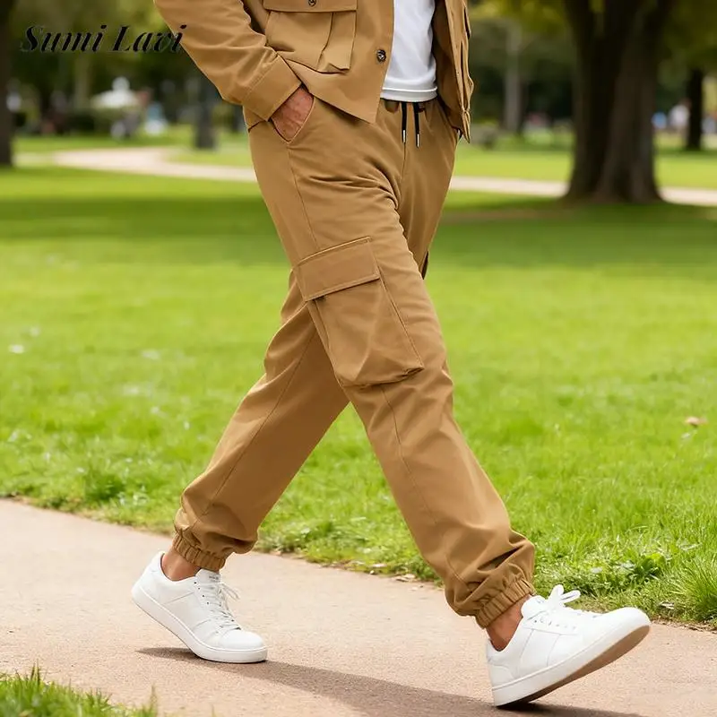 

Модные мужские свободные брюки-карго, уличная одежда, новые повседневные мужские однотонные брюки, весна-осень, винтажные брюки с несколькими карманами