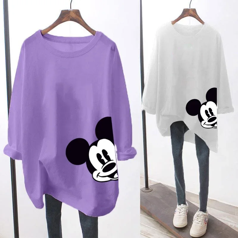 Disney Mickey T-shirt Summer Women Oversized Loose Half Sleeve T-shirt Anime Girl Female Mid Length Short Sleeve T-shirt Top