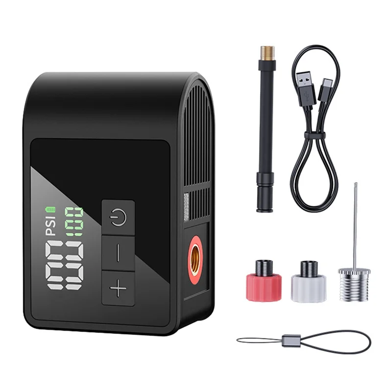 

Мини-электрический велосипедный насос, автоматическое отключение 120 фунтов на квадратный дюйм, встроенный манометр, светодиодная зарядка для шоссейных велосипедов