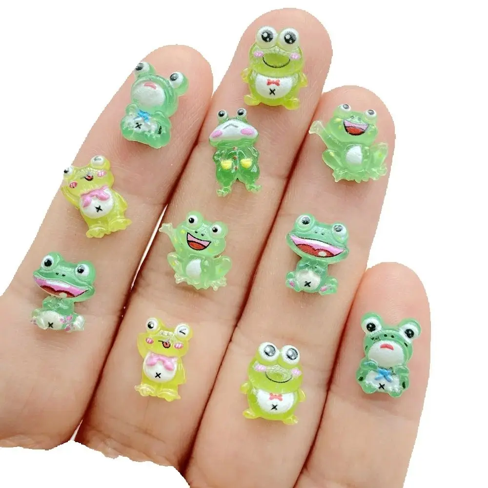 50 Piezas de Resina Mixta con Purpurina, Lindas Figuras de Rana Verde de Dibujos Animados, Adornos Planos para Uñas, Manualidades, Accesorios para Scrapbooking y Fiestas
