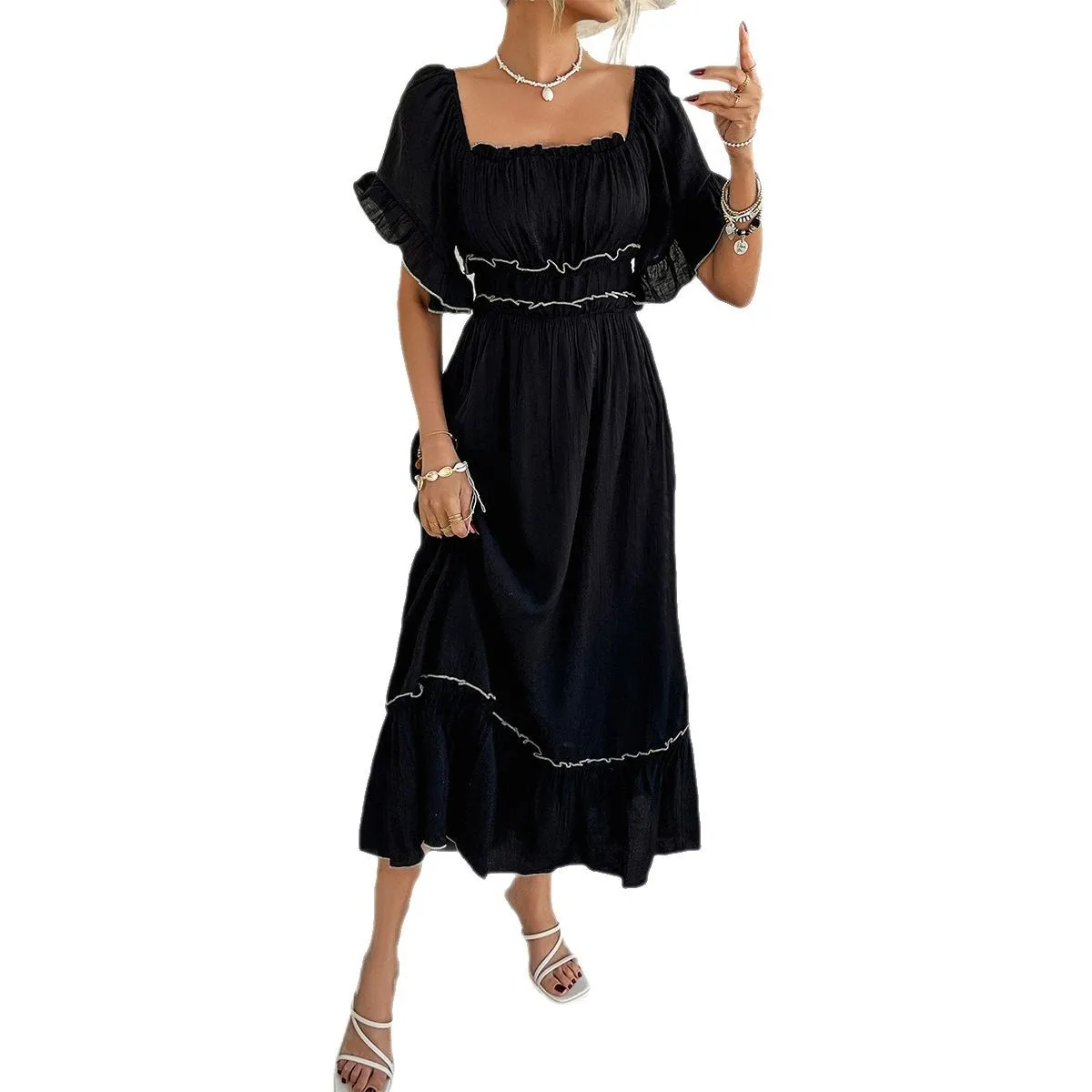ملابس غير رسمية في اتجاهين ort Sve Dr للربيع والصيف Vaion Color Blo عالية الخصر محبوكة Dr Women's Faion