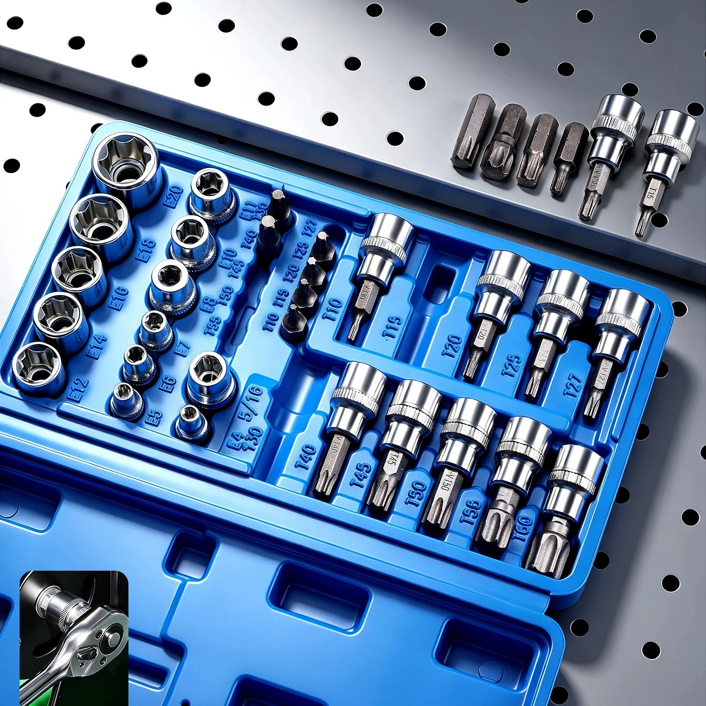 Professional 34pcs Torx Bit Socket & E-Torx Star Socket Set 1/4