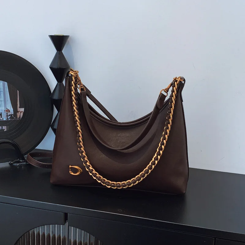 

Autumn Chain Underarm Dumpling Bag, Women's Minimalist Vintage Shoulder Purse, Chic Crossbody Day to Night Tote Casual Sling Bag