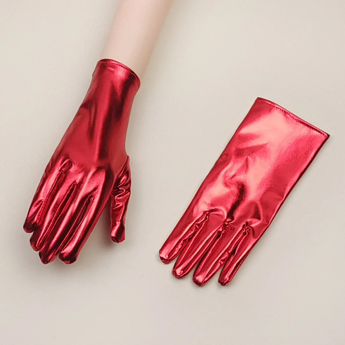 ハロウィンパテントレザー黒光沢のある革パンクスタイルスチールポールステージパフォーマンス装飾小道具コスプレショートグローブ