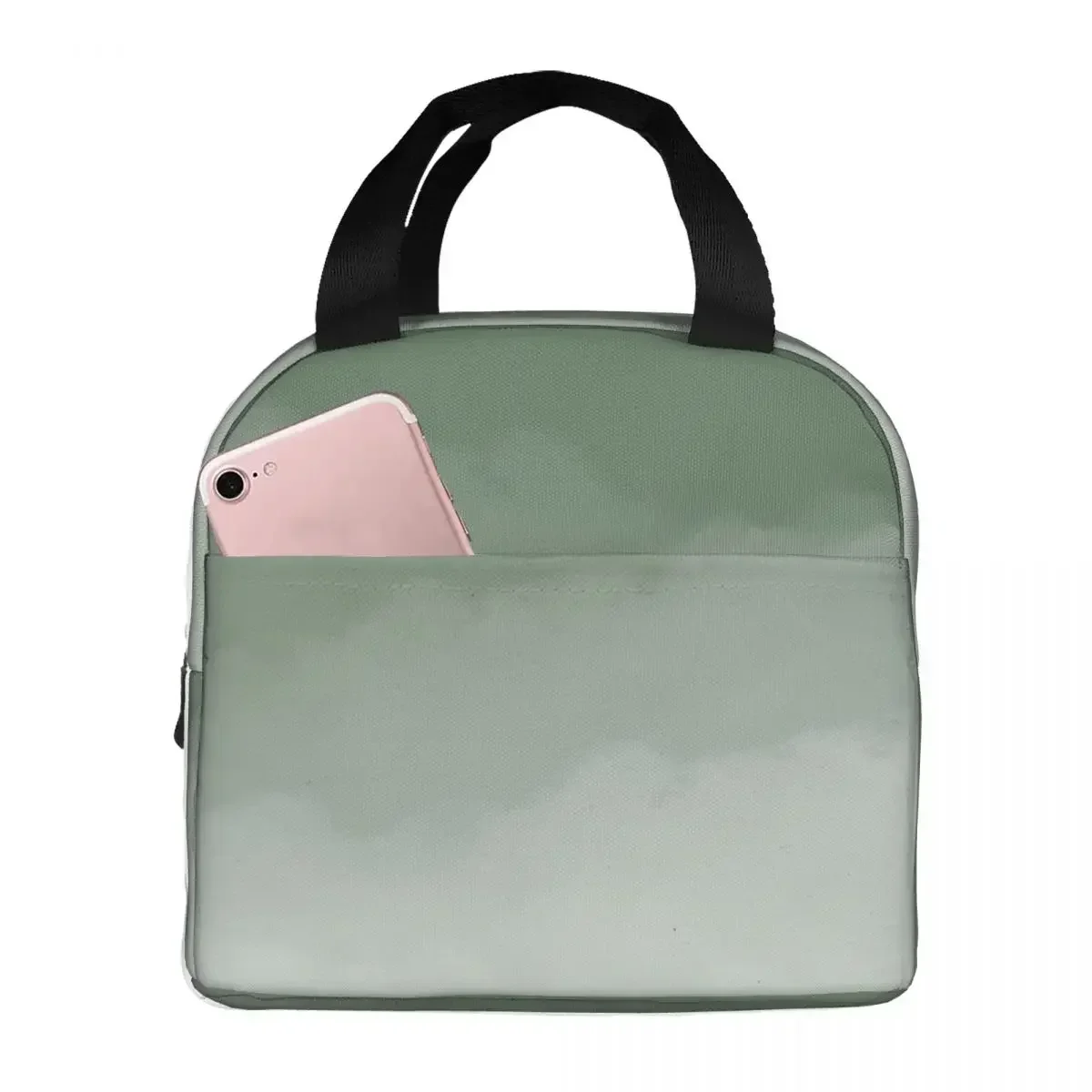 

Sage Green Pattern Watercolor Ombre Lunch Bag Waterproof Insulated Canvas Cooler Bag Thermal School Lunch Box for Women Girl