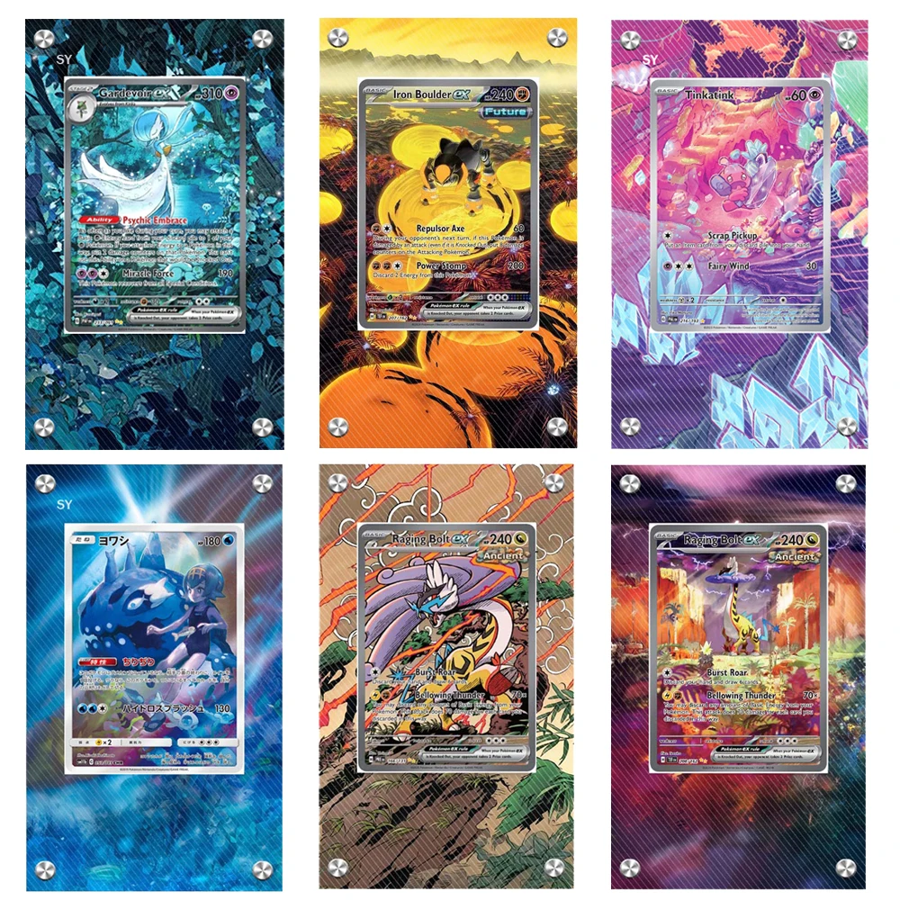 pokemon-acrilico-colecao-cartao-de-exibicao-caso-gardevoir-wishiwashi-tinkatink-raaging-bolt-cartoes-estendido-pintura-cartao-tijolo
