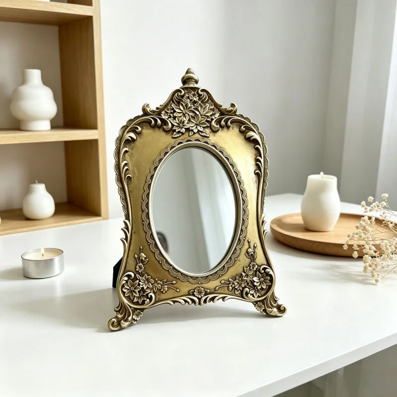 European retro gold triangular mirror home desktop living room wall wall decoration