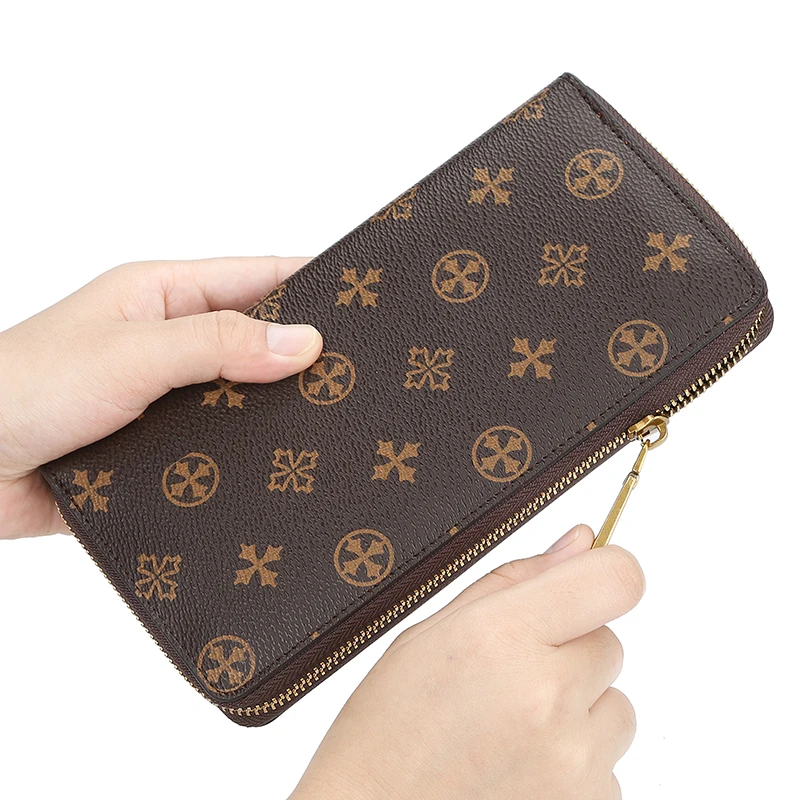 1Pc-Baellerry Vintage Printed Zip-Around Long Wallet, Large Capacity Pu Leather Clutch with Multiple Card Slots, Can Hold Mobile Phone, Portable Travel Wallet, Classic Pattern, Unisex Gift