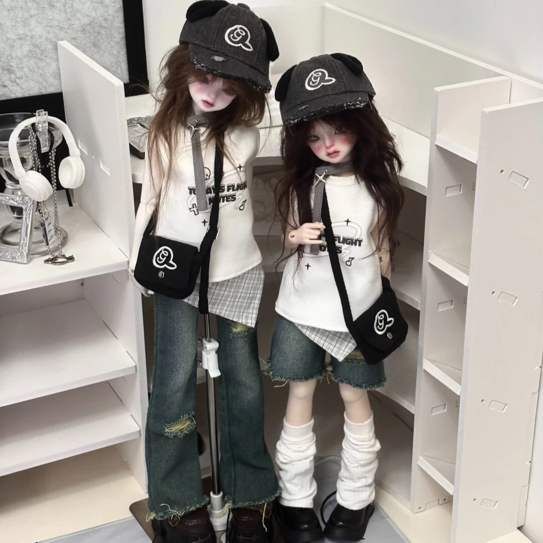 

Костюм для куклы 1/4 для куклы Bjd 45 см, ковбойские шорты, брюки, короткие рукава, шляпа, сумка через плечо, шарф, пояс, аксессуары для кукол