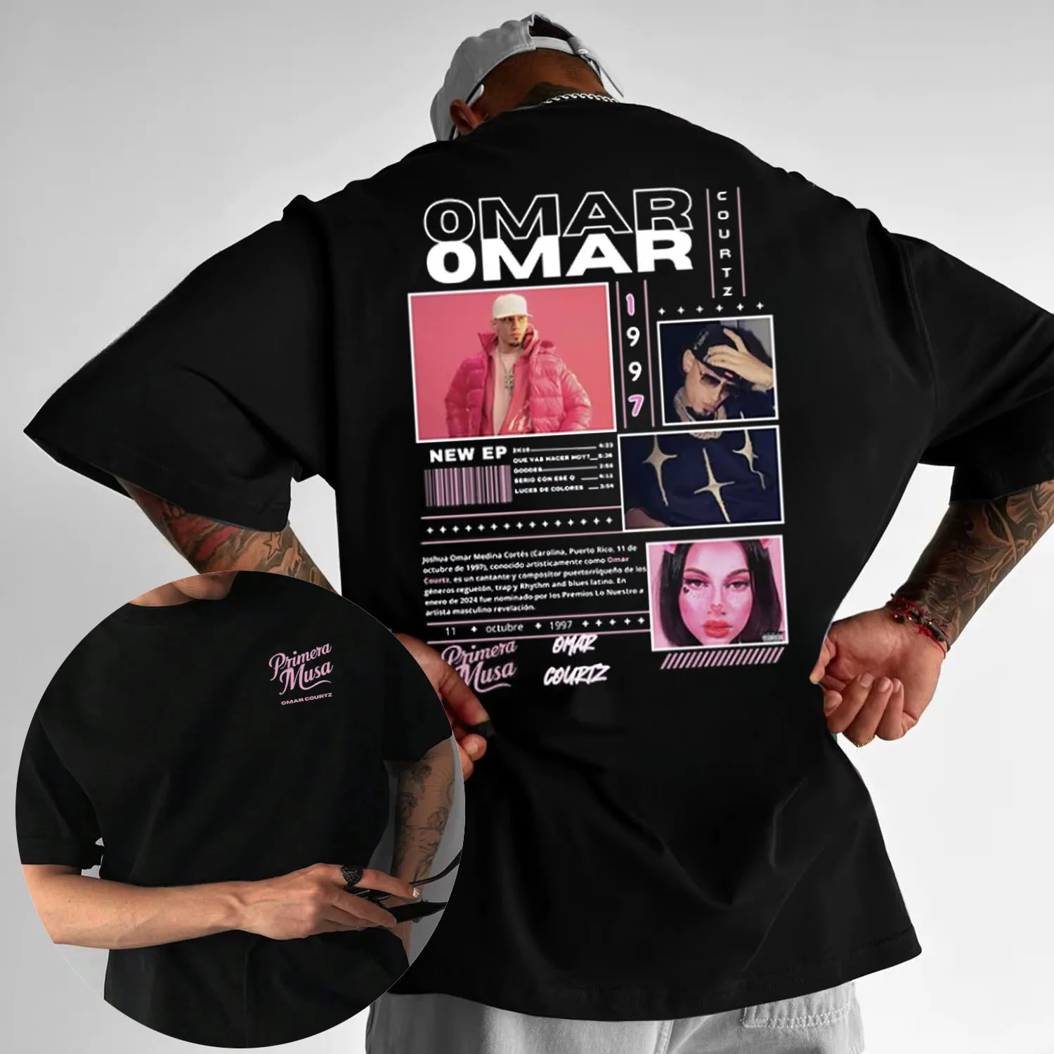 

2025 Summer Omar Courtz Primera Musa Album Tour Merch T-shirt Men's Hip-hop Fashion Casual Cotton Short-sleeved Shirt