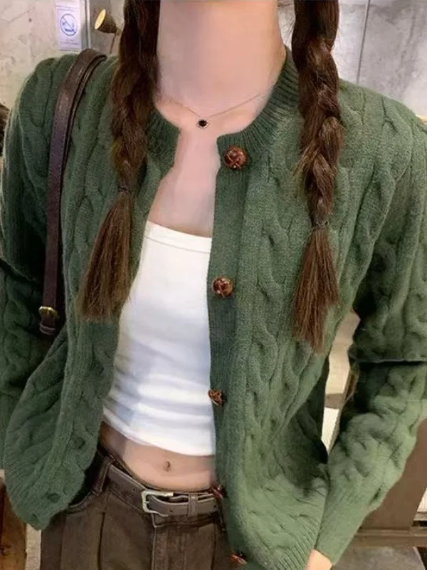 

een Twisted Knit Sweater Coat Women's Autumn Winter New Soft Cozy High-End Retro Sle Korean Faion Loose Fit Long Sve