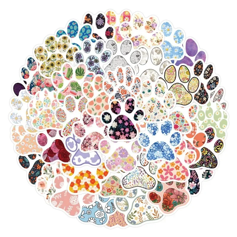 60pcs Animal Flower Paw Graffiti Stickers Colorful Footprint Material Creative Decals Children's DIY Decorative Stickers