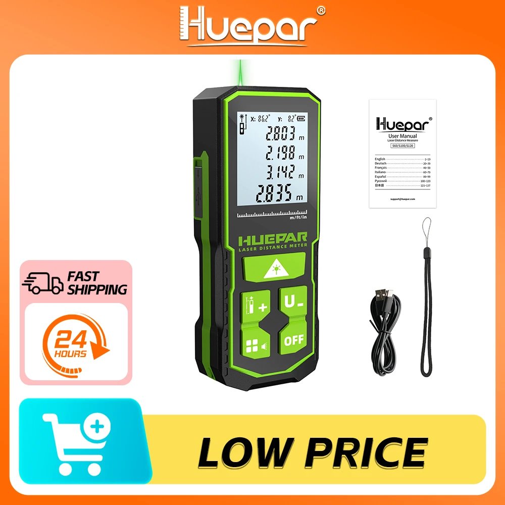 Huepar Laser Rangefinder Digital Tape Measure 60M 100M 120M Trena Laser Tape Range Finder Green Beem Digital Tape Measure