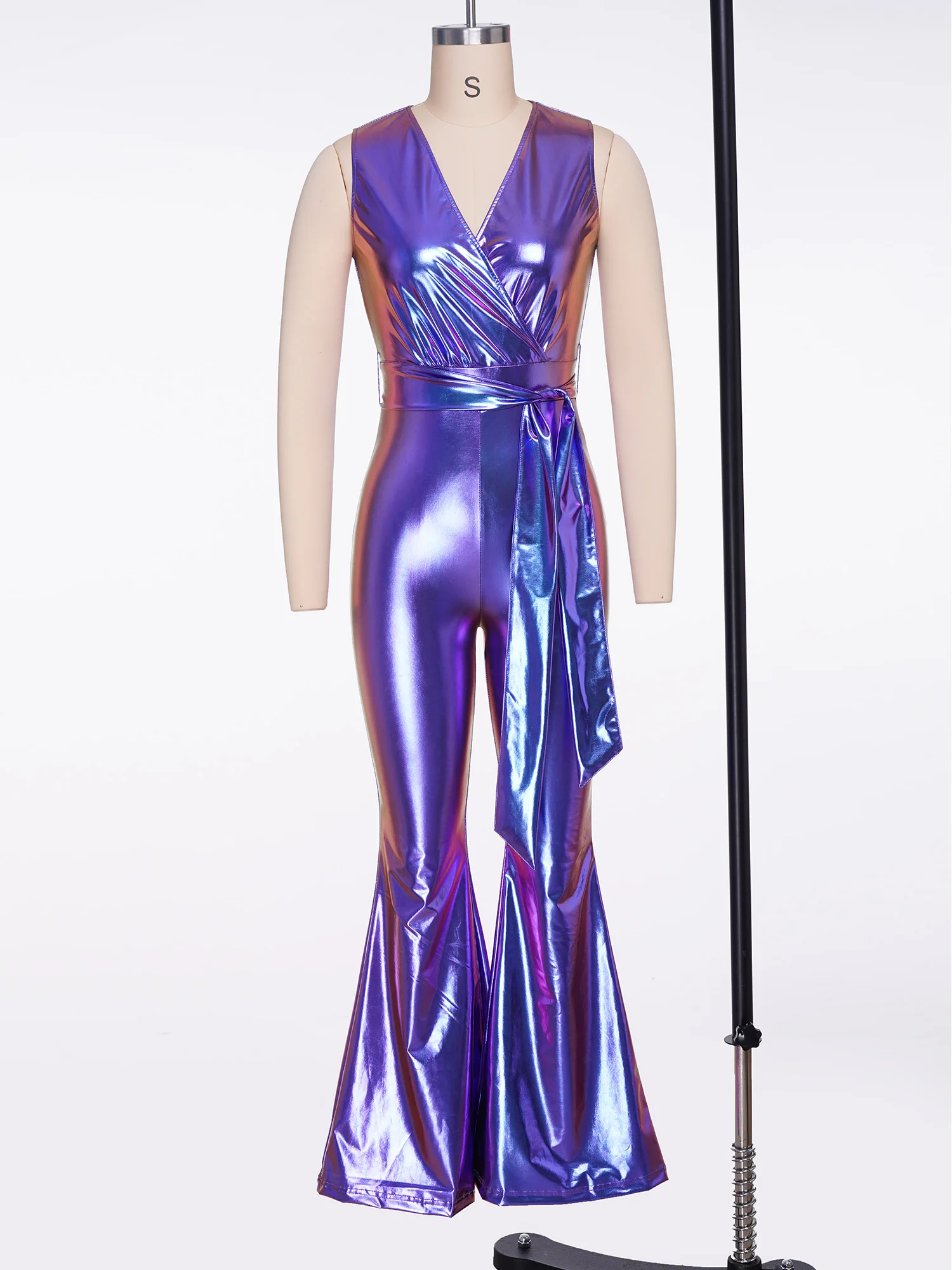 Metallic Shiny 70S Disco Dance Women Singer Bell-bottom Jumpsuit Halloween Theme Party Vintage Hippie Dress Up Costume Dancewear view 3