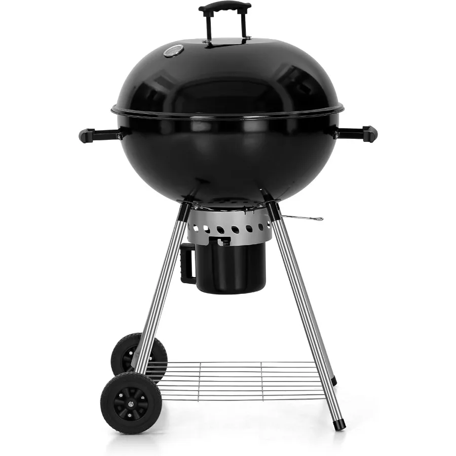 

22-inch Kettle Charcoal BBQ Grill with Enameled Lid and Firebowl Extra Thick Chromplated Grate Slid-out Ash Catcher for Outdoor