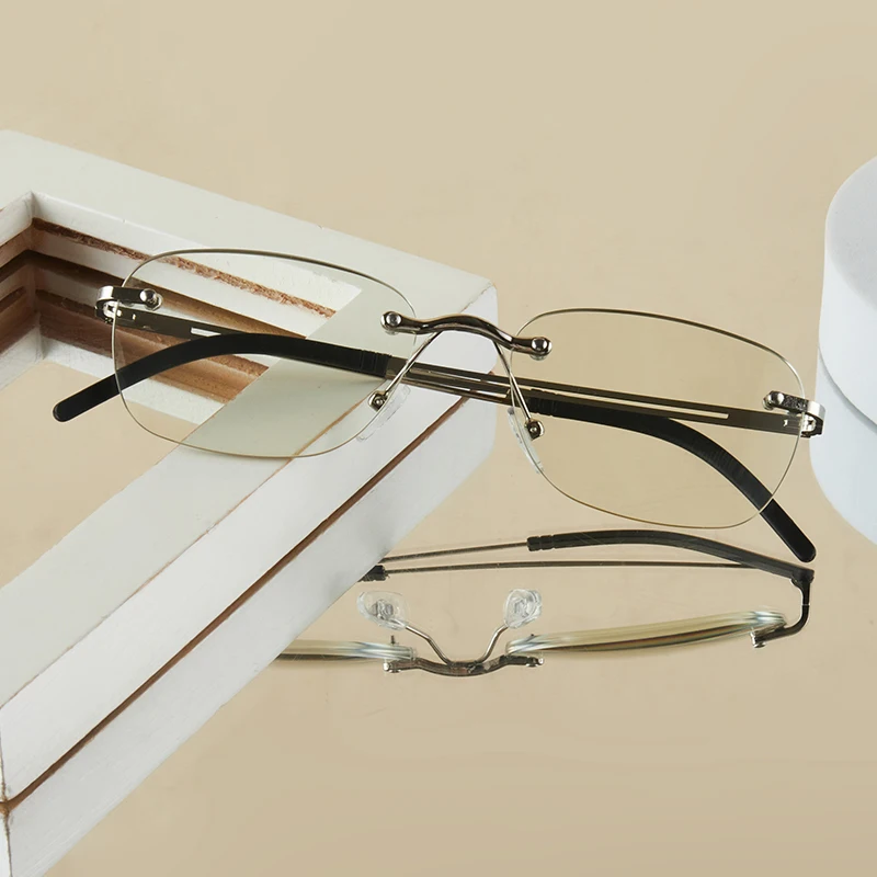 1 Stück Unisex-Brille, schlicht, neu, hochauflösend, rahmenlos, mit Schnittkante, Golddraht, einfach, vielseitig, lässig, kein Make-up, Essential Vision Pro