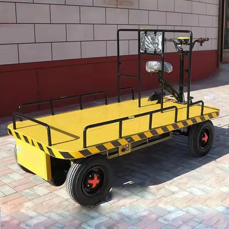 Electric Four-wheel Flatbed Truck Pallet Hauler  Stainless Steel Platform 800kg Load Capacity Shopping Use Backrest Guardrail