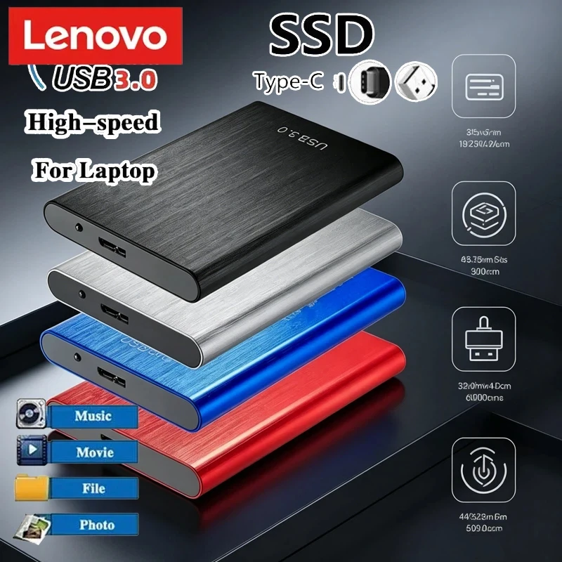 

Внешний SSD-накопитель Lenovo USB 256 ТБ, портативный высокоскоростной SSD 2 ТБ, внешний жесткий диск 8 ТБ, интерфейс USB 3.0 для массового хранения данных