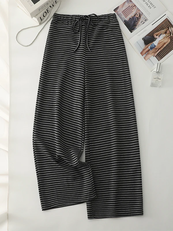 

High Waist Wide Leg Casual Pants Women's plus Size Faion Design Striped Lazy Pants Artistic Sle ket Detail Body Fit