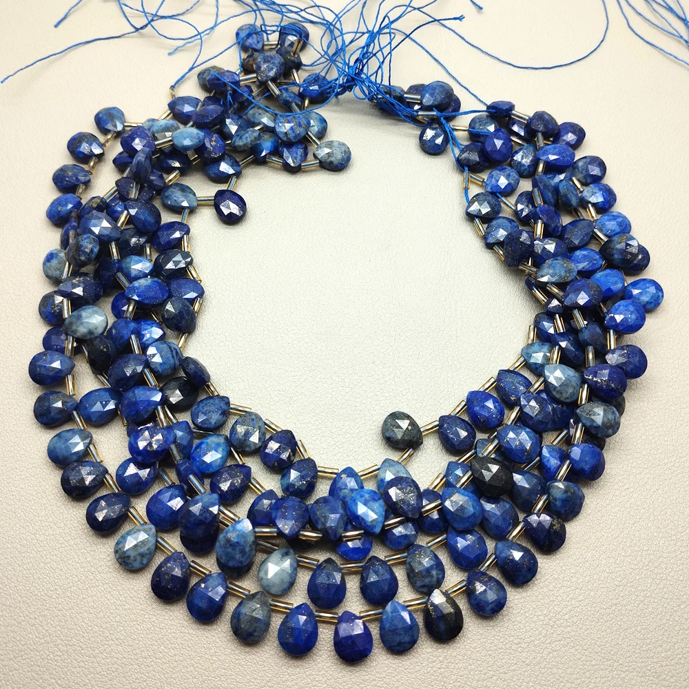 

3 Strands 8x9mm Natural Faceted Blue Lapis Top-drilled Teardrop Beads Strand 13.5"
