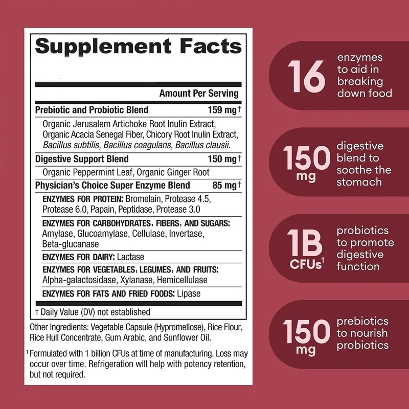 Enzima digestiva 60 capsule - Varie enzimi Probiotici biologici Probiotici Salute intestinali digestive Dististenza addominale