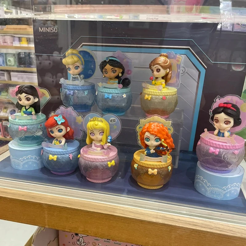 Miniso Disney Princess Dream Flower Series Jewelry Box Lovely Snow White Aurora Ariel Belle Action Figure Doll Kids Special Gift