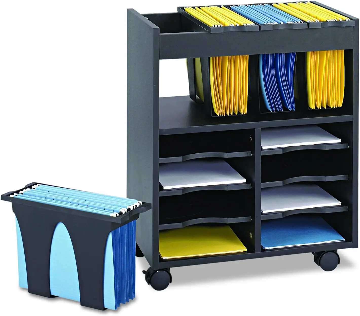 Rolling File Organizer, Includes 4 Removable Plastic Tubs for Letter-Size Hanging Files & 6 Pullout Shelves