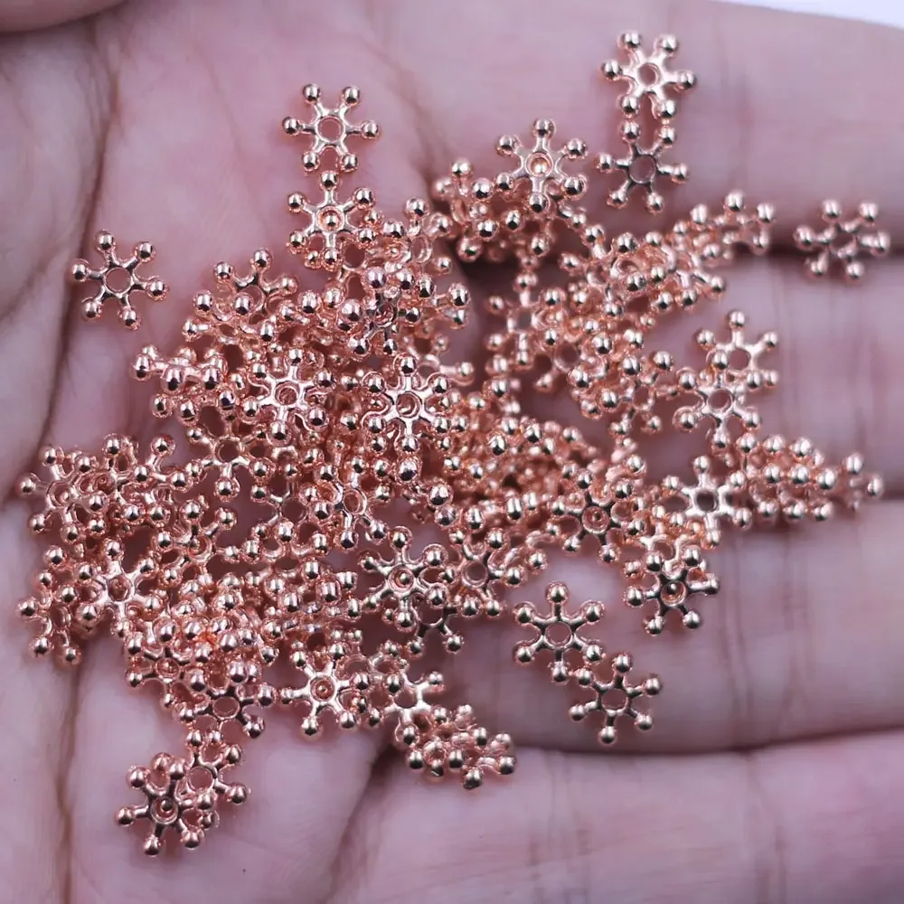 50Pcs Rose Gold Plated Spacer Beads Snowflake Christmas 8mm