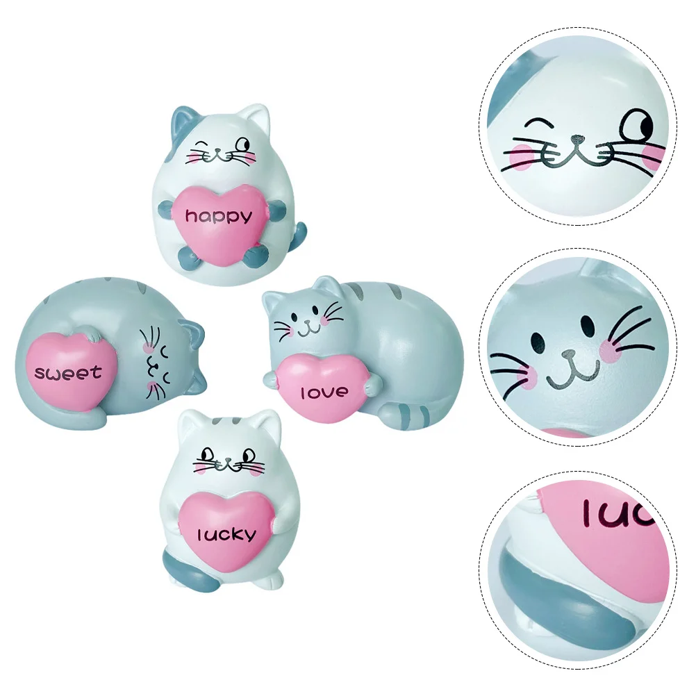 

4Pcs Cat Shaped Resin Car Decor Creative Cake Adornment Compact Decorative Artware Micro Landscape Display Gift Choice