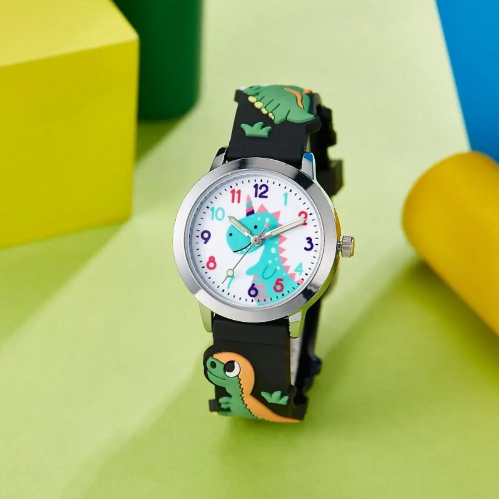 High Quality PU Watchband Dinosaur Wristwatch Cartoon Round Quartz Watch Casual Cute Clock