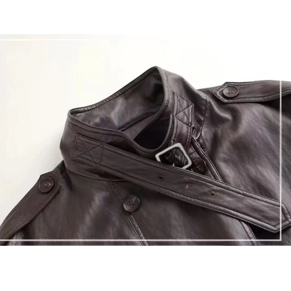 2025 Spring Autumn New Chic Loose Long Sleeve Motorcycle Leather Jacket High-End Stand Collar Leather Coat Women's Short Outwear