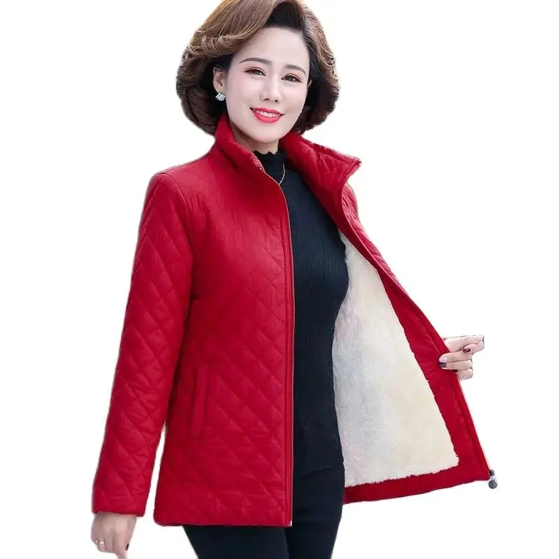 Mother Cotton-Padded Jacket 2023 New Fashion Middle-Aged Elderly Women's Thick Add Velvet   Autumn And Winter Keep Warm Coat