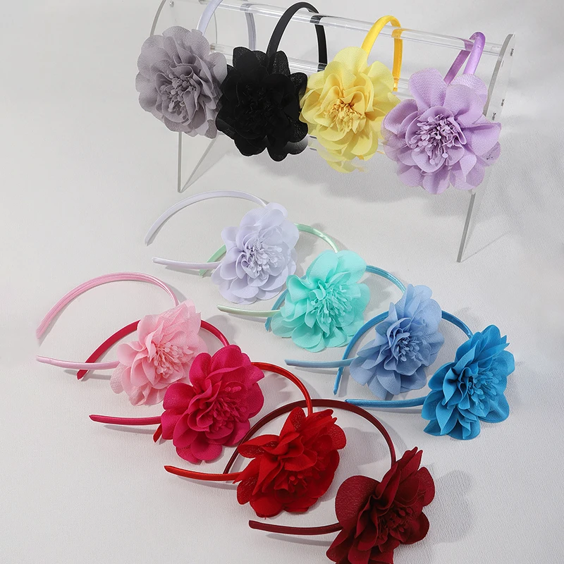 12PC Girls Flower Headbands Chiffon Large Foral Hairbands Kids Plastic Teeth Headband Princess Hair Decor Women Hair Accessories