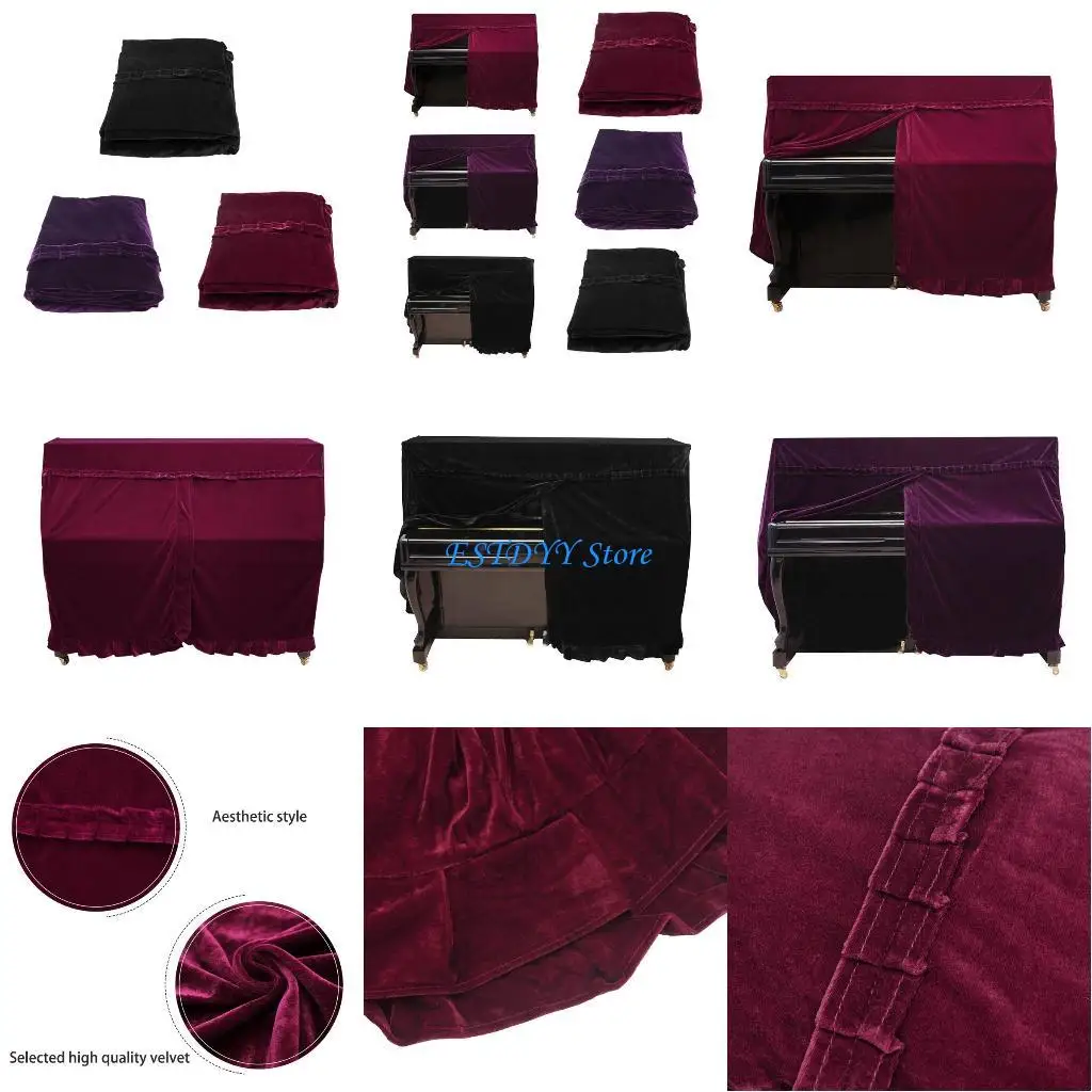 

G6DE High Quality Full Practical Piano Cover pleuche Decorated Dustproof with Macrame