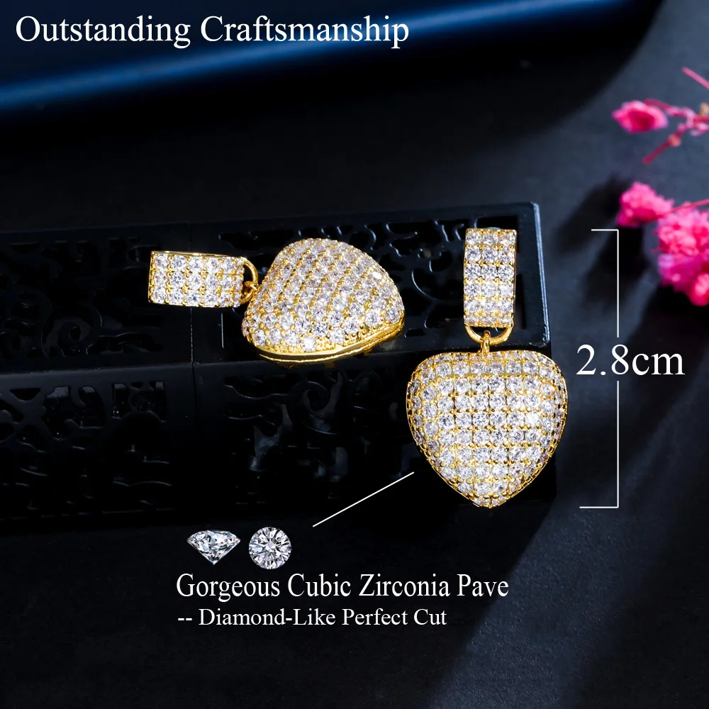 CWWZircons Brilliant Micro Pave Cubic Zircon Stones Classic Dangle Drop Heart Shape Earrings for Women Valentine Gift CZ175