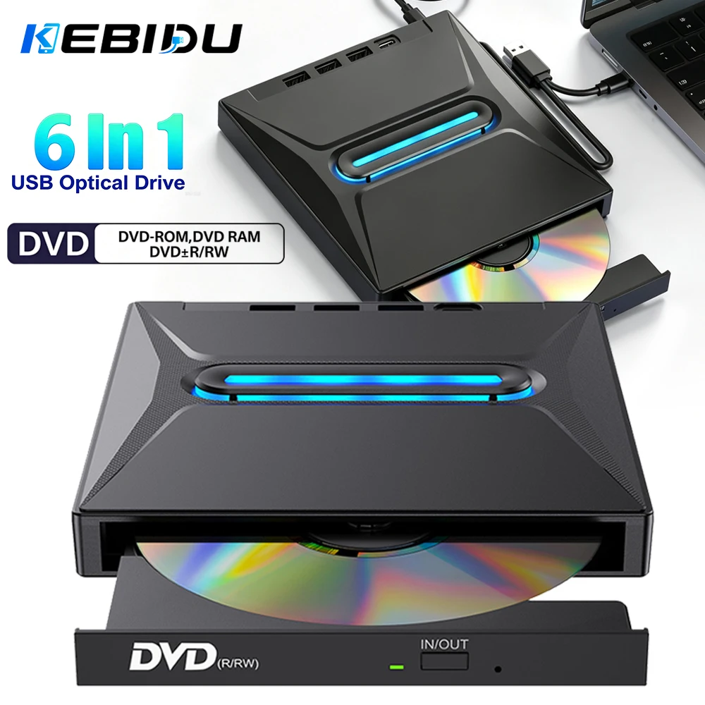 kebidu-外付けcd-dvdバーナー-usb30-光学ドライブ-sdカードスロットリーダーハブ-dvd±r-rw-cd-romライタープレーヤー-ノートパソコン-デスクトップpc用