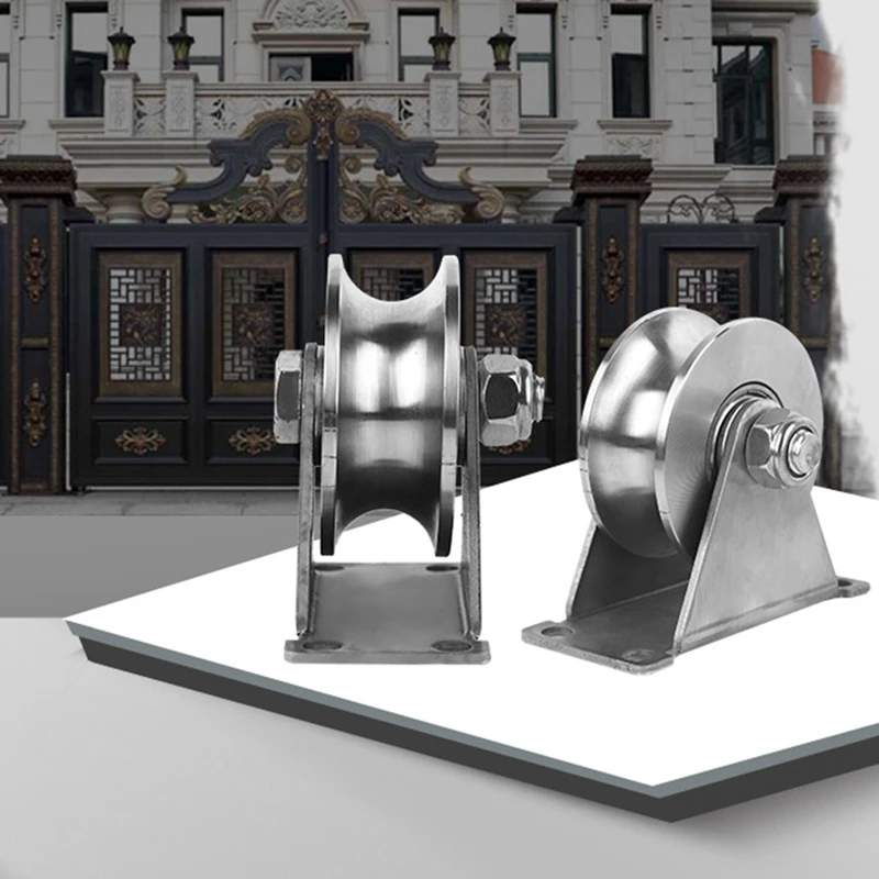 Rodas de porta deslizante de aço inoxidável, rolos U-Slot, rodízios lisos de placa de rolamento duplo, pesados, 2in, 304